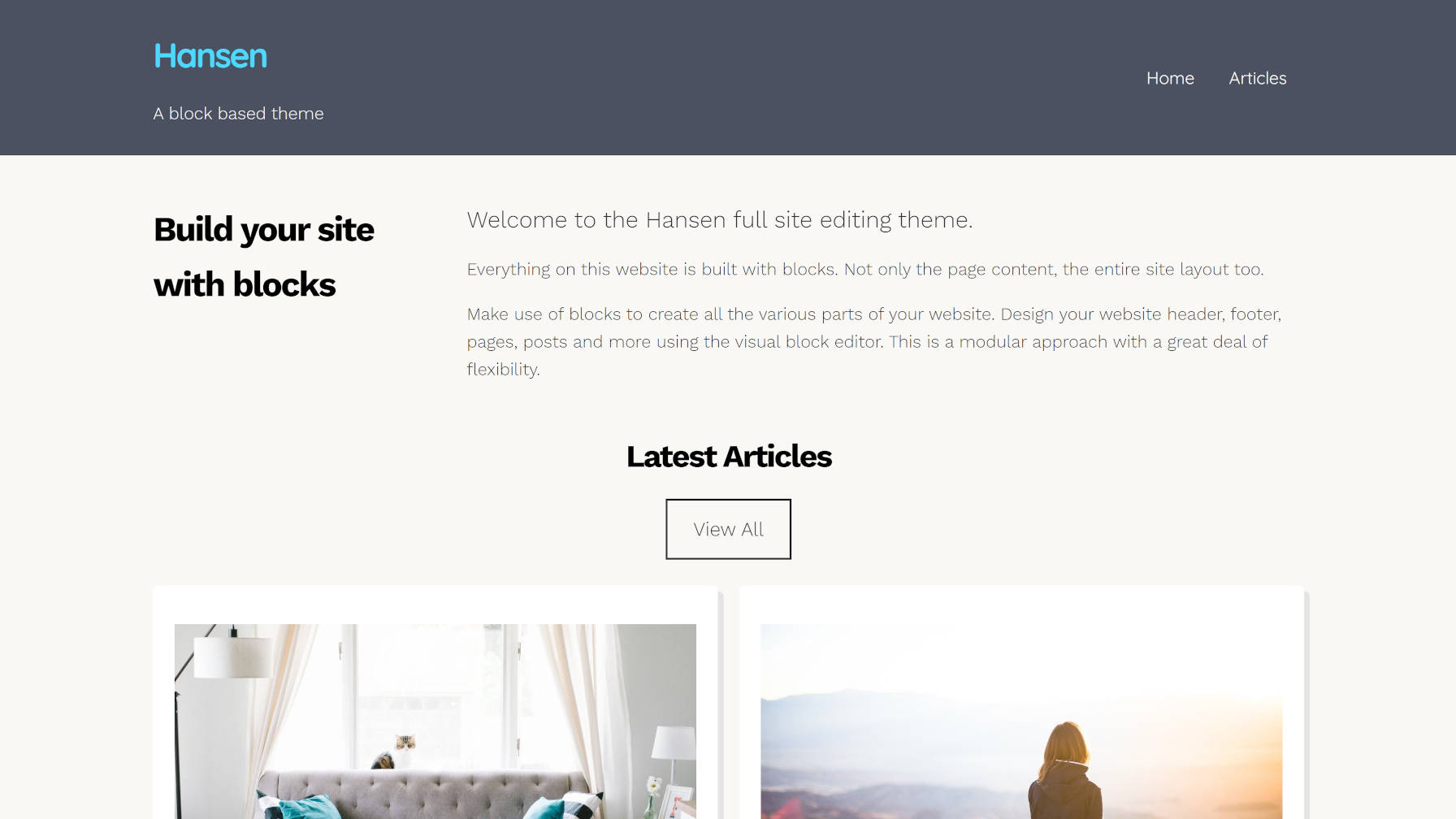 Front page output of the Hansen WordPress theme.