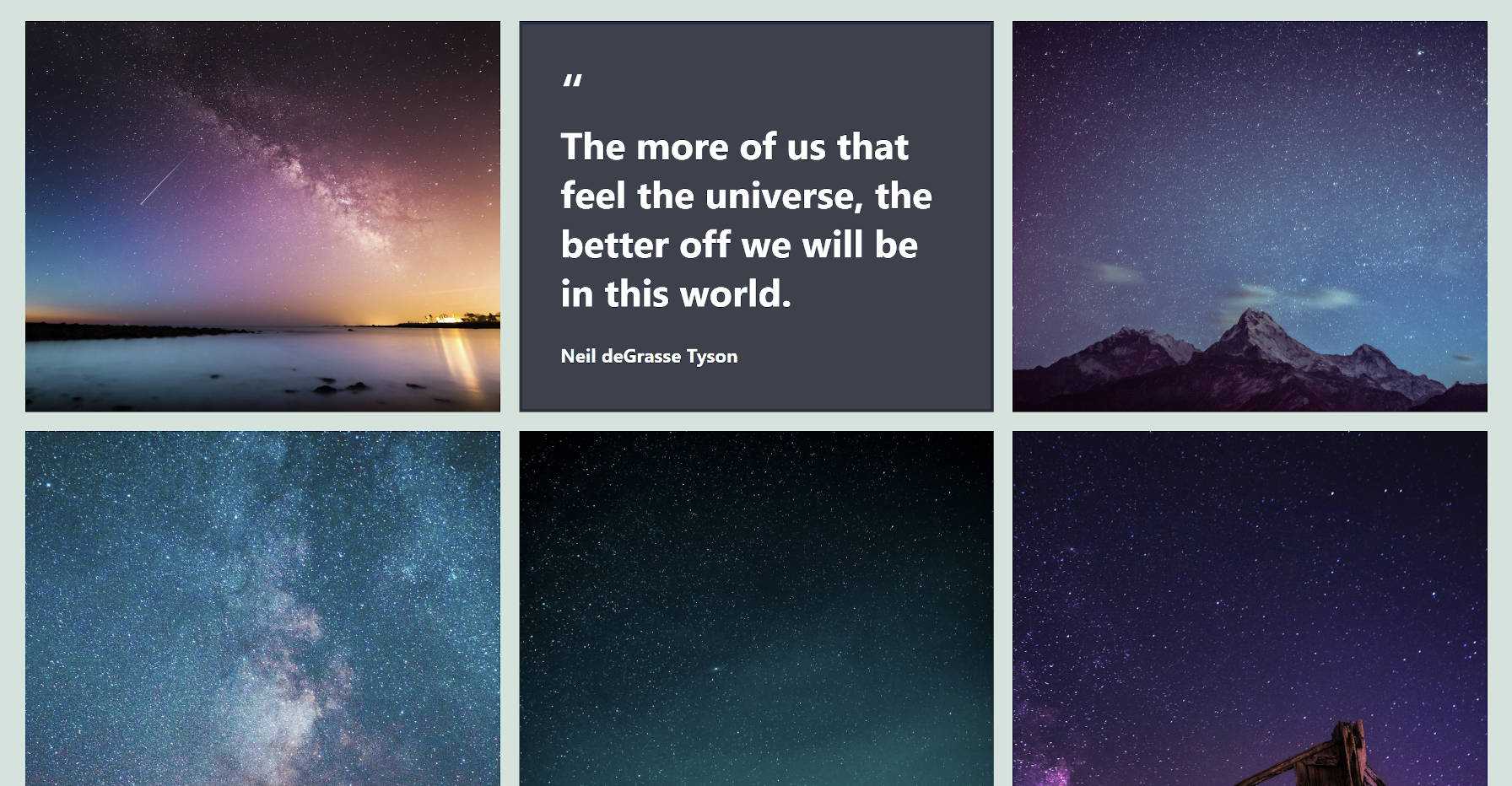 Image gallery with a quote as one of the grid items.