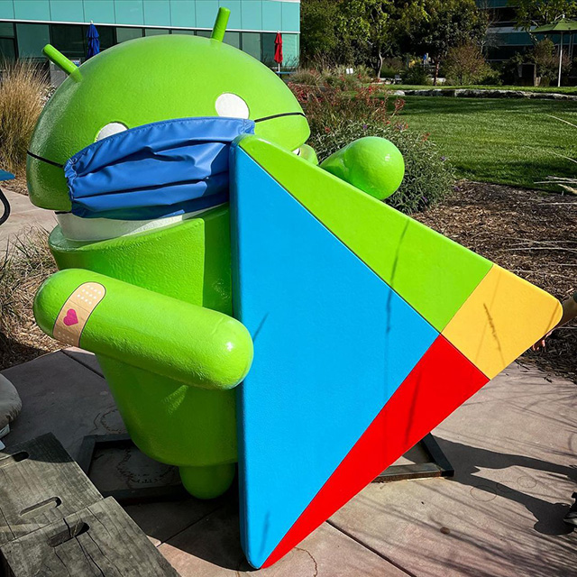 Android Statue At GooglePlex With Mask