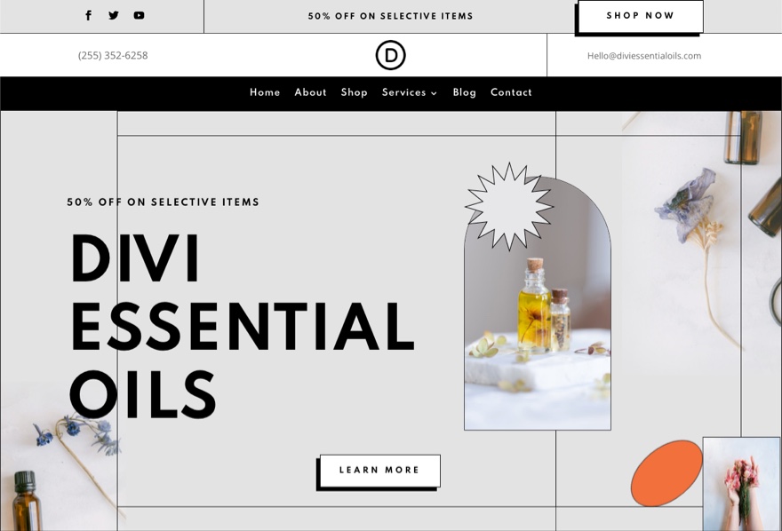 divi essential oils header footer